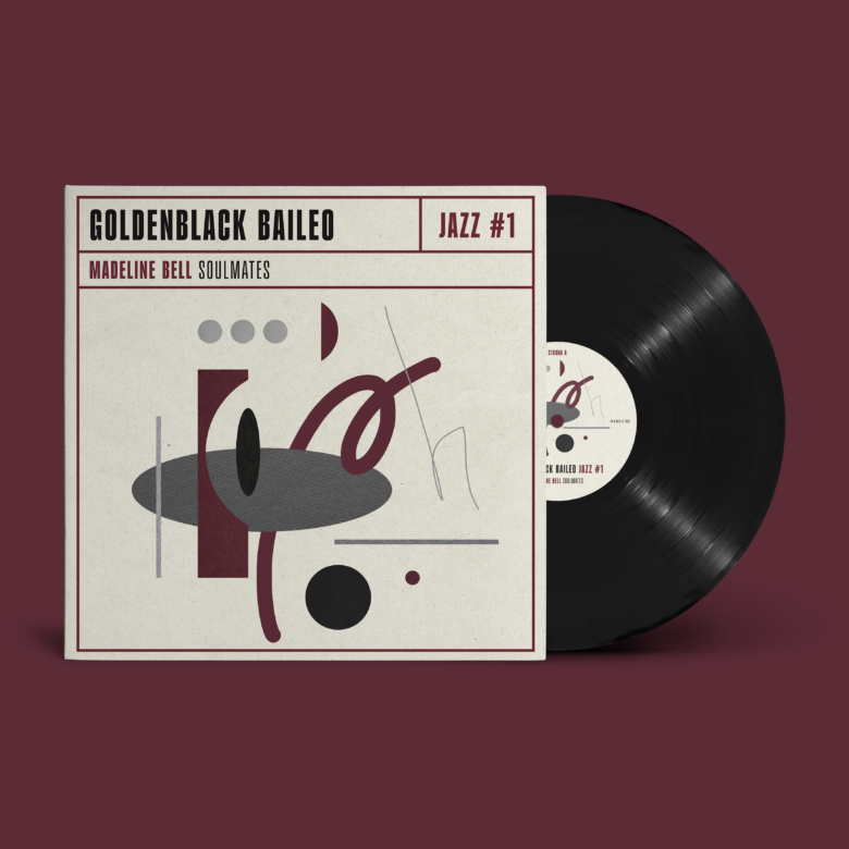 Vinyl record of the Goldenblack Baileo Jazz #1 album next to its front cover.