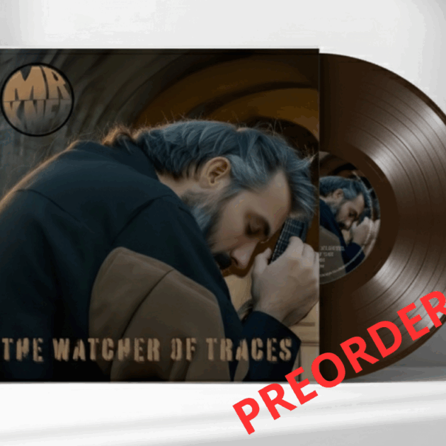 Mr Knee "The Watcher Of Traces" vinyl album cover and record