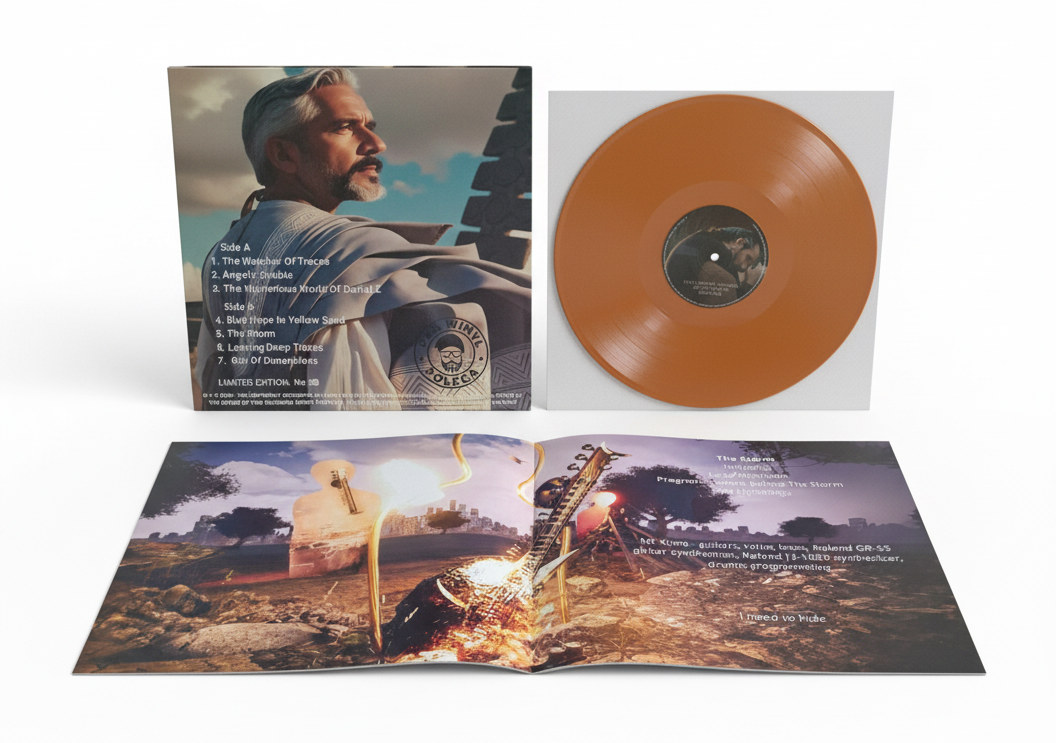 Mr Knee "The Watcher Of Traces" vinyl album cover and record