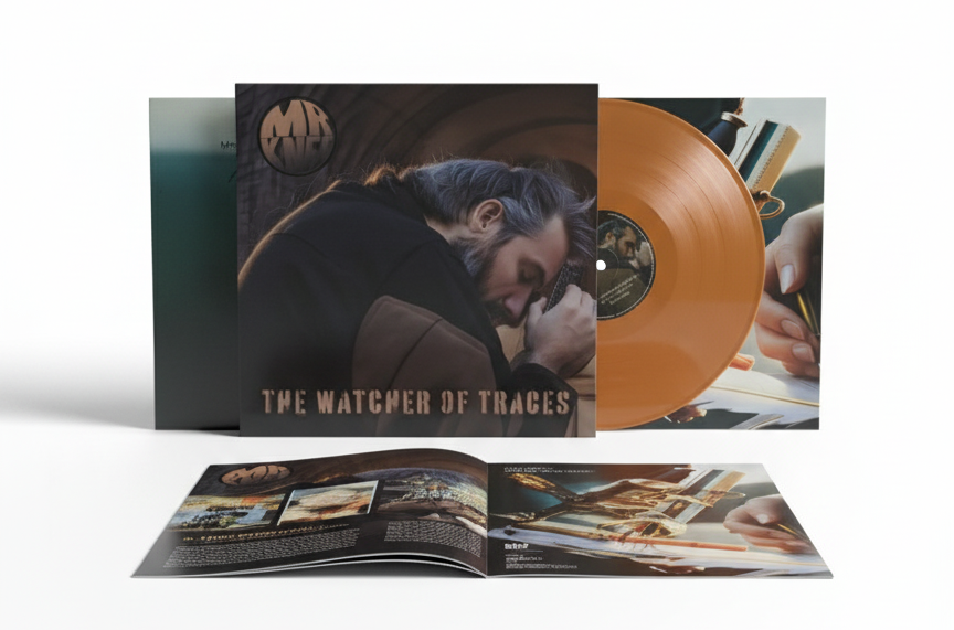 Mr Knee "The Watcher Of Traces" vinyl album cover and record