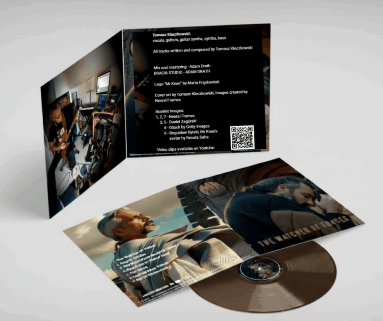 Mr Knee "The Watcher Of Traces" vinyl album cover and record